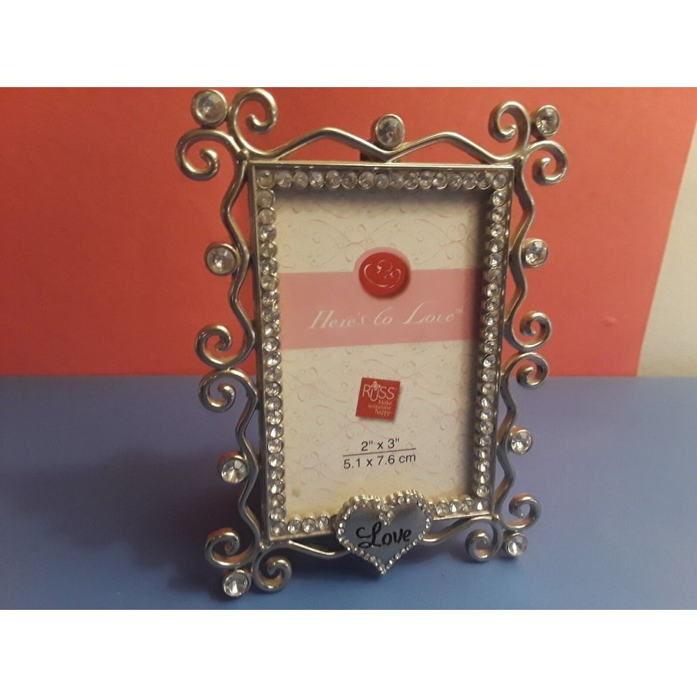 Russ "Here's To Love" 2''x3'' Silver Colored Heart-Themed Picture Frame